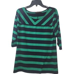 The‎ Limited Striped Tunic Top Green Black 3/4 Sleeve Boat Neck Size M